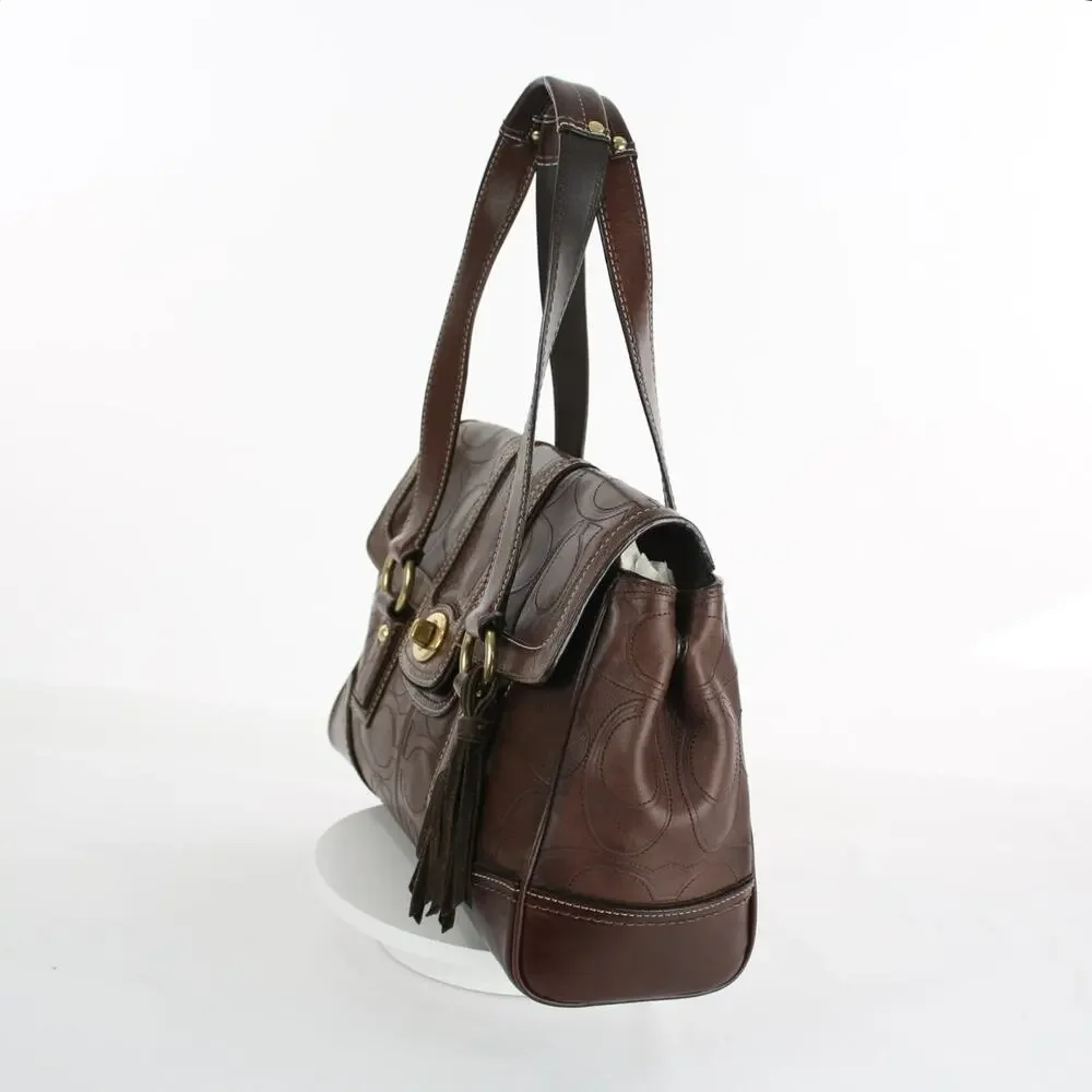Coach Y2K Hampton Brown Leather Turnlock Top Handle Bag